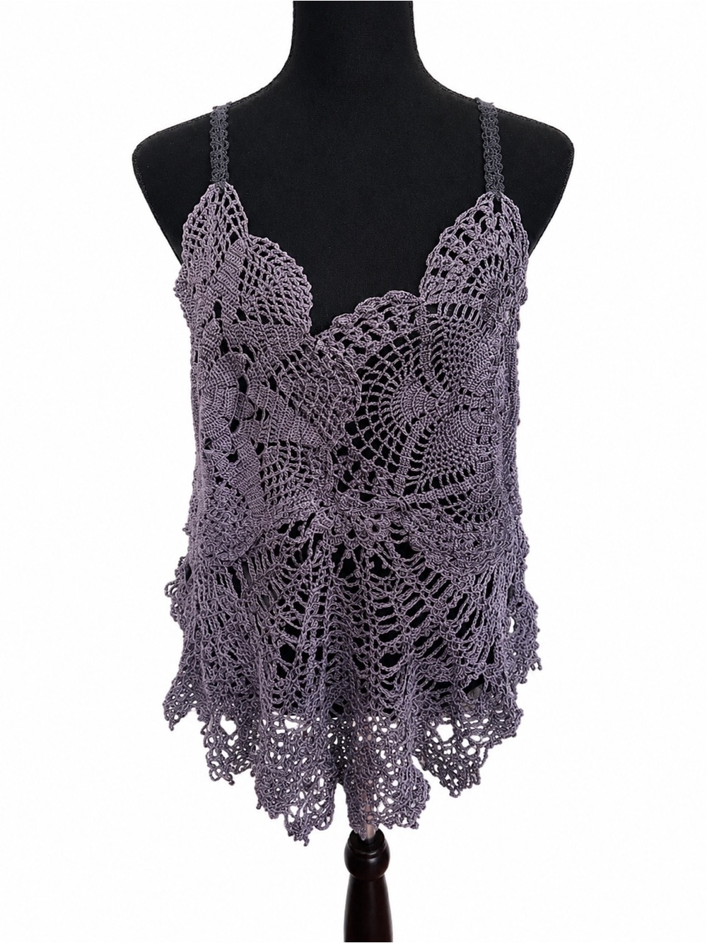 Boho Crochet Lace Tank Top - dusty grey